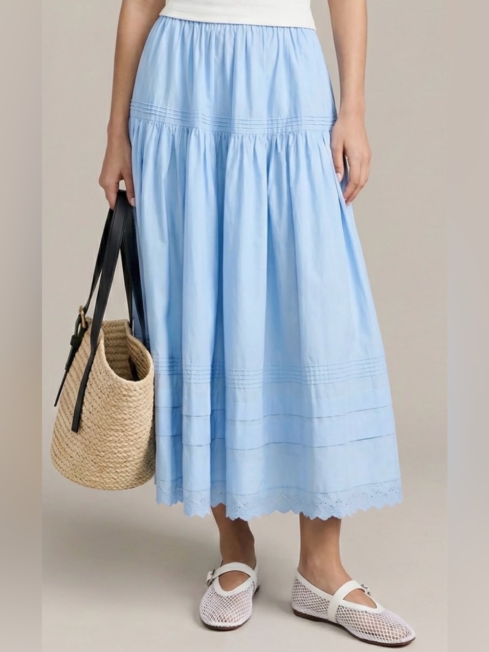 O.P.T. Beth cotton poplin embroidered maxi skirt NWT SZ 6 cottage core flowy